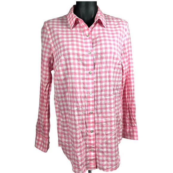 Vineyard Vines Shirt Women's 6 Pink White Gingham Button Up Casual Cotton 2W0744 - Picture 2 of 8